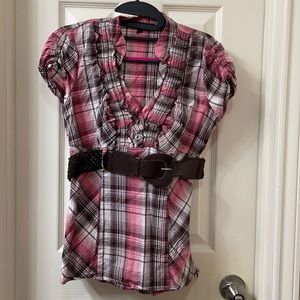 HeartSoul Plaid Belted Top